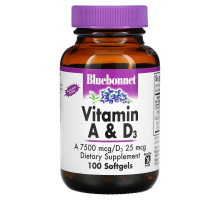 Bluebonnet Nutrition Витамины A и D3 100 гелевых капсул
