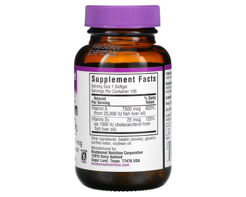 Bluebonnet Nutrition Витамины A и D3 100 гелевых капсул Bluebonnet Nutrition Витамины A и D3 100 гелевых капсул