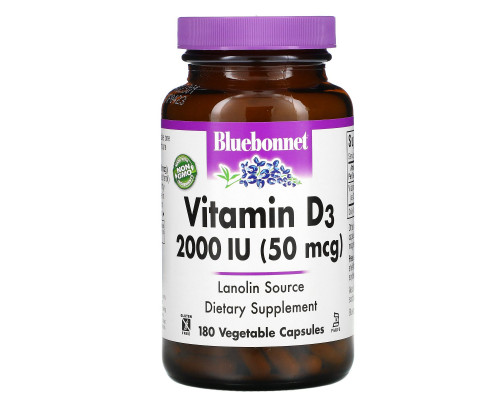 Bluebonnet Nutrition Витамин D3 2000 МЕ 180 растительных капсул Bluebonnet Nutrition Витамин D3 2000 МЕ 180 растительных капсул