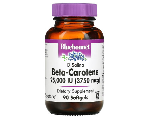 Bluebonnet Nutrition, Натуральный бета-каротин, 25,000 МЕ, 90 гелевых капсул Bluebonnet Nutrition, Натуральный бета-каротин, 25,000 МЕ, 90 гелевых капсул