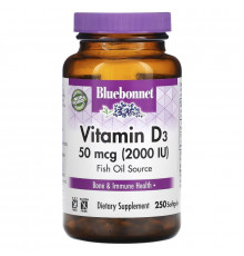 Bluebonnet Nutrition Витамин D3 2000 МЕ 250 гелевых капсул
