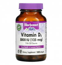 Bluebonnet Nutrition, Vitamin D3, 125 mcg (5,000 IU), 100 Softgels