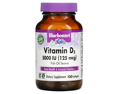 Bluebonnet Nutrition, Vitamin D3, 125 mcg (5,000 IU), 100 Softgels Bluebonnet Nutrition, Vitamin D3, 125 mcg (5,000 IU), 100 Softgels