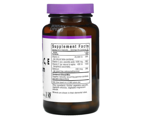 Bluebonnet Nutrition, Бета-каротин, C, E и селен, 120 капсул в растительной оболочке Bluebonnet Nutrition, Бета-каротин, C, E и селен, 120 капсул в растительной оболочке