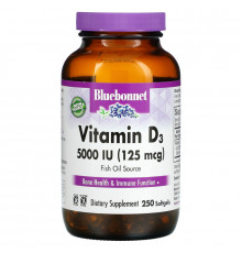 Bluebonnet Nutrition Витамин D3 5000 МЕ 250 гелевых капсул