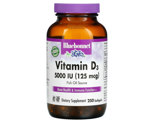 Bluebonnet Nutrition Витамин D3 5000 МЕ 250 гелевых капсул Bluebonnet Nutrition Витамин D3 5000 МЕ 250 гелевых капсул