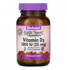 Bluebonnet Nutrition Earth Сладкий жевательный витамин D3 1000 IU вкус малины 90 штук