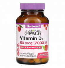 Bluebonnet Nutrition EarthSweet Vitamin D3 Natural Raspberry Flavor 2000 IU 90 Chewable Tablets