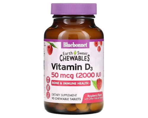 Bluebonnet Nutrition EarthSweet Vitamin D3 Natural Raspberry Flavor 2000 IU 90 Chewable Tablets Bluebonnet Nutrition EarthSweet Vitamin D3 Natural Raspberry Flavor 2000 IU 90 Chewable Tablets