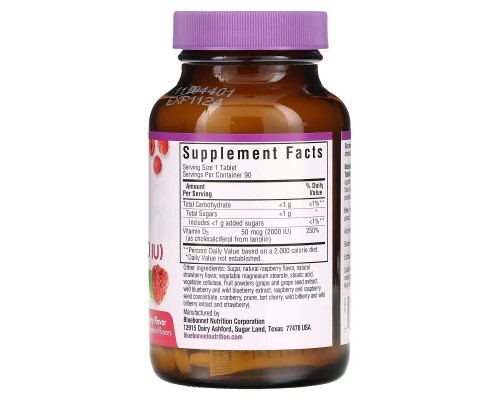 Bluebonnet Nutrition EarthSweet Vitamin D3 Natural Raspberry Flavor 2000 IU 90 Chewable Tablets Bluebonnet Nutrition EarthSweet Vitamin D3 Natural Raspberry Flavor 2000 IU 90 Chewable Tablets
