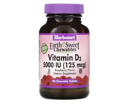 Bluebonnet Nutrition Жевательный витамин D3 5000 IU (международных единиц) 90 жевательных таблеток Bluebonnet Nutrition Жевательный витамин D3 5000 IU (международных единиц) 90 жевательных таблеток