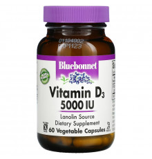 Bluebonnet Nutrition, Vitamin D3, 125 mcg (5,000 IU), 60 Vegetable Capsules