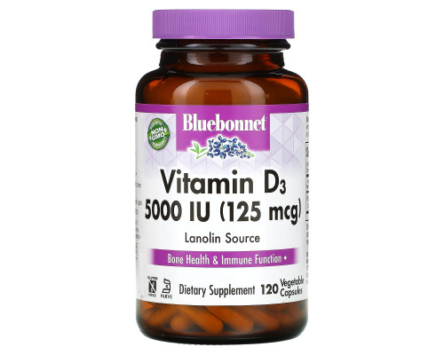 Bluebonnet Nutrition Витамин D3 5000 МЕ 120 капсул в растительной оболочке Bluebonnet Nutrition Витамин D3 5000 МЕ 120 капсул в растительной оболочке