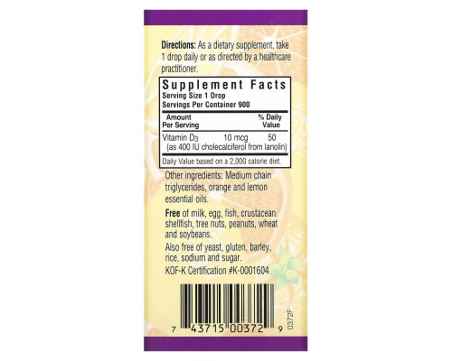 Bluebonnet Nutrition Жидкий витамин D3 в каплях Натуральный цитрусовый вкус 1 жидких унции (30 мл) Bluebonnet Nutrition Жидкий витамин D3 в каплях Натуральный цитрусовый вкус 1 жидких унции (30 мл)