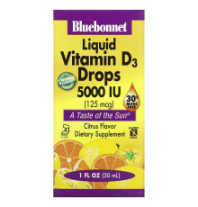 Bluebonnet Nutrition Жидкий витамин D3 в каплях цитрус 5000 МЕ 1 жидкая унция (30 мл)