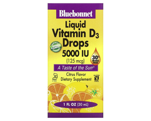 Bluebonnet Nutrition Жидкий витамин D3 в каплях цитрус 5000 МЕ 1 жидкая унция (30 мл) Bluebonnet Nutrition Жидкий витамин D3 в каплях цитрус 5000 МЕ 1 жидкая унция (30 мл)