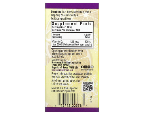 Bluebonnet Nutrition Жидкий витамин D3 в каплях цитрус 5000 МЕ 1 жидкая унция (30 мл) Bluebonnet Nutrition Жидкий витамин D3 в каплях цитрус 5000 МЕ 1 жидкая унция (30 мл)