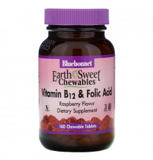 Bluebonnet Nutrition EarthSweet Vitamin B-12 & Folic Acid Natural Raspberry Flavor 180 Chewable Tablets