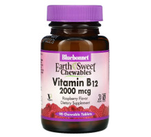 Bluebonnet Nutrition EarthSweetЖевательный витамин B-12 2000 микро грамм со вкусом малины 90 жевательных таблеток