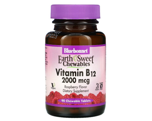 Bluebonnet Nutrition EarthSweetЖевательный витамин B-12 2000 микро грамм со вкусом малины 90 жевательных таблеток Bluebonnet Nutrition EarthSweetЖевательный витамин B-12 2000 микро грамм со вкусом малины 90 жевательных таблеток