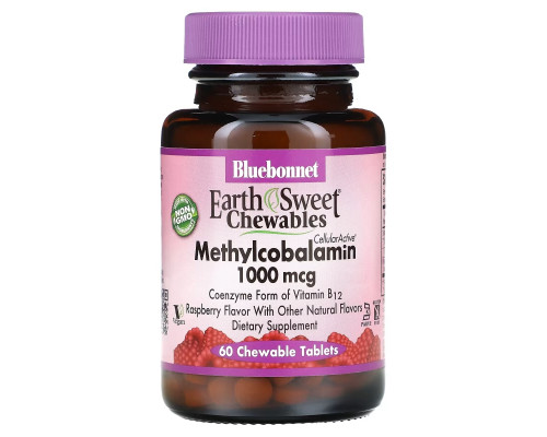 Bluebonnet Nutrition EarthSweet Methylcobalamin Natural Raspberry Flavor 1000 mcg 60 Chewable Tablets Bluebonnet Nutrition EarthSweet Methylcobalamin Natural Raspberry Flavor 1000 mcg 60 Chewable Tablets