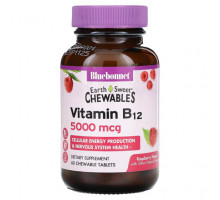 Витамины группы B Bluebonnet Nutrition, Earth Sweet Chewables, витамин B12, малина, 5000 мкг, 60 жевательных таблеток