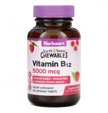 Витамины группы B Bluebonnet Nutrition, Earth Sweet Chewables, витамин B12, малина, 5000 мкг, 60 жевательных таблеток