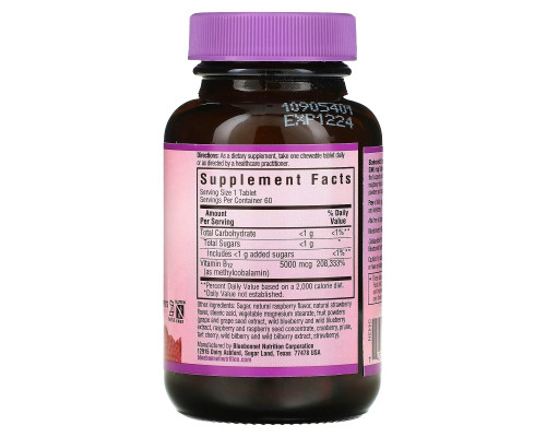 Bluebonnet Nutrition EarthSweet метилкобаламин витамин B-12 натуральный вкус малины 5000 мкг 60 жевательных таблеток Bluebonnet Nutrition EarthSweet метилкобаламин витамин B-12 натуральный вкус малины 5000 мкг 60 жевательных таблеток