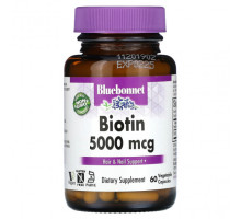 Для здоровья кожи Bluebonnet Nutrition, Биотин, 5000 мкг, 60 растительных капсул