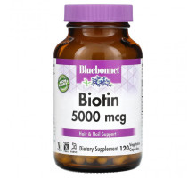 Биотин Bluebonnet Nutrition, Биотин, 5000 мкг, 120 растительных капсул