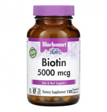 Биотин Bluebonnet Nutrition, Биотин, 5000 мкг, 120 растительных капсул