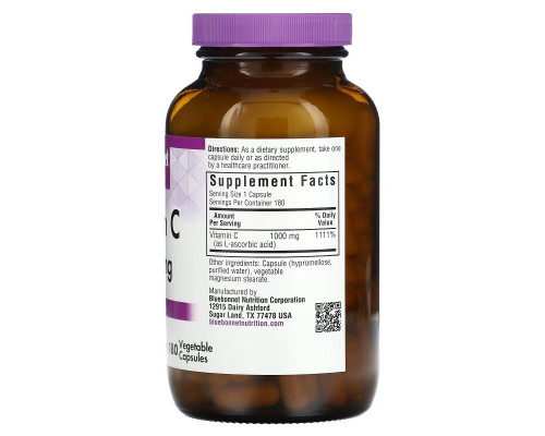 Bluebonnet Nutrition Витамин C 1000 мг 180 растительных капсул Bluebonnet Nutrition Витамин C 1000 мг 180 растительных капсул