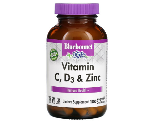 Bluebonnet Nutrition, Vitamin C, D3 & Zinc, 100 Vegetable Capsules Bluebonnet Nutrition, Vitamin C, D3 & Zinc, 100 Vegetable Capsules