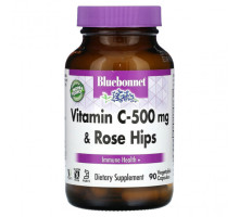 Витамин C Bluebonnet Nutrition, 500 мг витамина C и шиповник, 90 растительных капсул