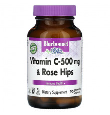 Витамин C Bluebonnet Nutrition, 500 мг витамина C и шиповник, 90 растительных капсул