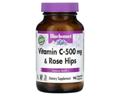 Витамин C Bluebonnet Nutrition, 500 мг витамина C и шиповник, 90 растительных капсул Витамин C Bluebonnet Nutrition, 500 мг витамина C и шиповник, 90 растительных капсул