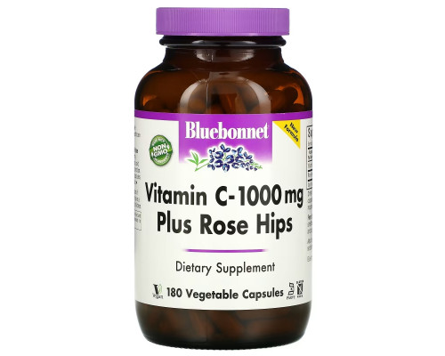 Bluebonnet Nutrition Витамин C-1000 мг с шиповником 180 растительных капсул Bluebonnet Nutrition Витамин C-1000 мг с шиповником 180 растительных капсул
