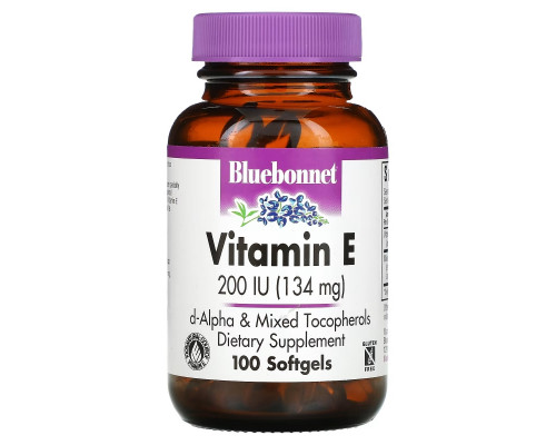Bluebonnet Nutrition, Витамин E, 200 МЕ, 100 гелевых капсул Bluebonnet Nutrition, Витамин E, 200 МЕ, 100 гелевых капсул