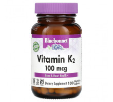 Витамин К Bluebonnet Nutrition, Витамин K2, 100 мкг, 100 растительных капсул