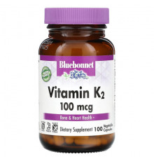 Витамин К Bluebonnet Nutrition, Витамин K2, 100 мкг, 100 растительных капсул