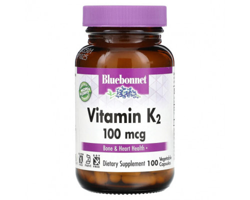 Витамин К Bluebonnet Nutrition, Витамин K2, 100 мкг, 100 растительных капсул Витамин К Bluebonnet Nutrition, Витамин K2, 100 мкг, 100 растительных капсул