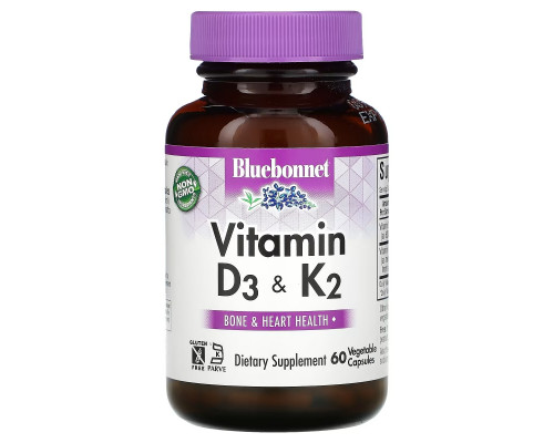 Bluebonnet Nutrition, Vitamin D3 & K2, 60 Vegetable Capsules Bluebonnet Nutrition, Vitamin D3 & K2, 60 Vegetable Capsules