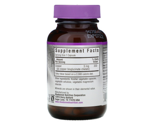 Bluebonnet Nutrition Хелатная медь 90 Вегетарианских капсул Bluebonnet Nutrition Хелатная медь 90 Вегетарианских капсул