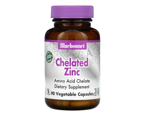 Bluebonnet Nutrition, Хелатированный цинк, 90 капсул в растительной оболочке Bluebonnet Nutrition, Хелатированный цинк, 90 капсул в растительной оболочке