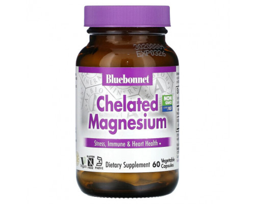 Магний Bluebonnet Nutrition, Хелатный магний, 60 растительных капсул Магний Bluebonnet Nutrition, Хелатный магний, 60 растительных капсул