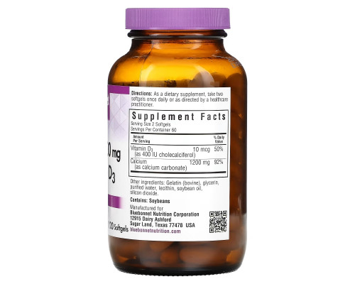 Bluebonnet Nutrition Кальций без молока 1200 мг 120 гелевых капсул