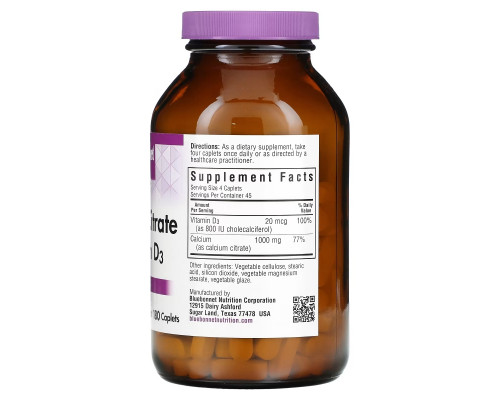 Bluebonnet Nutrition Цитрат кальция с витамином D3 180 капсул Bluebonnet Nutrition Цитрат кальция с витамином D3 180 капсул