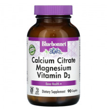Кальций Bluebonnet Nutrition, Цитрат кальция, магний и витамин D3, 90 капсул