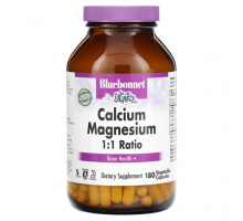 Магний Bluebonnet Nutrition, Кальций и магний в соотношении 1: 1, 180 растительных капсул