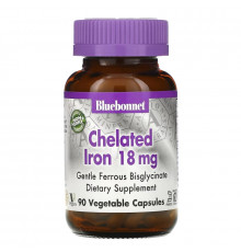 Bluebonnet Nutrition, Хелатированное железо, 18 мг, 90 капсул в растительной оболочке